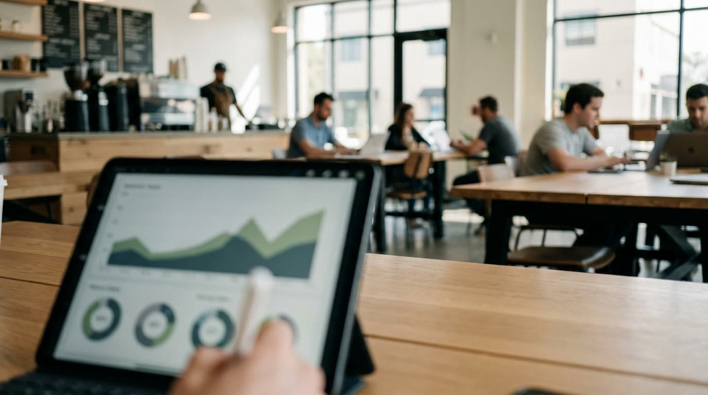 A dashboard showing revenue charts and occupancy percentages for several different coworking locations