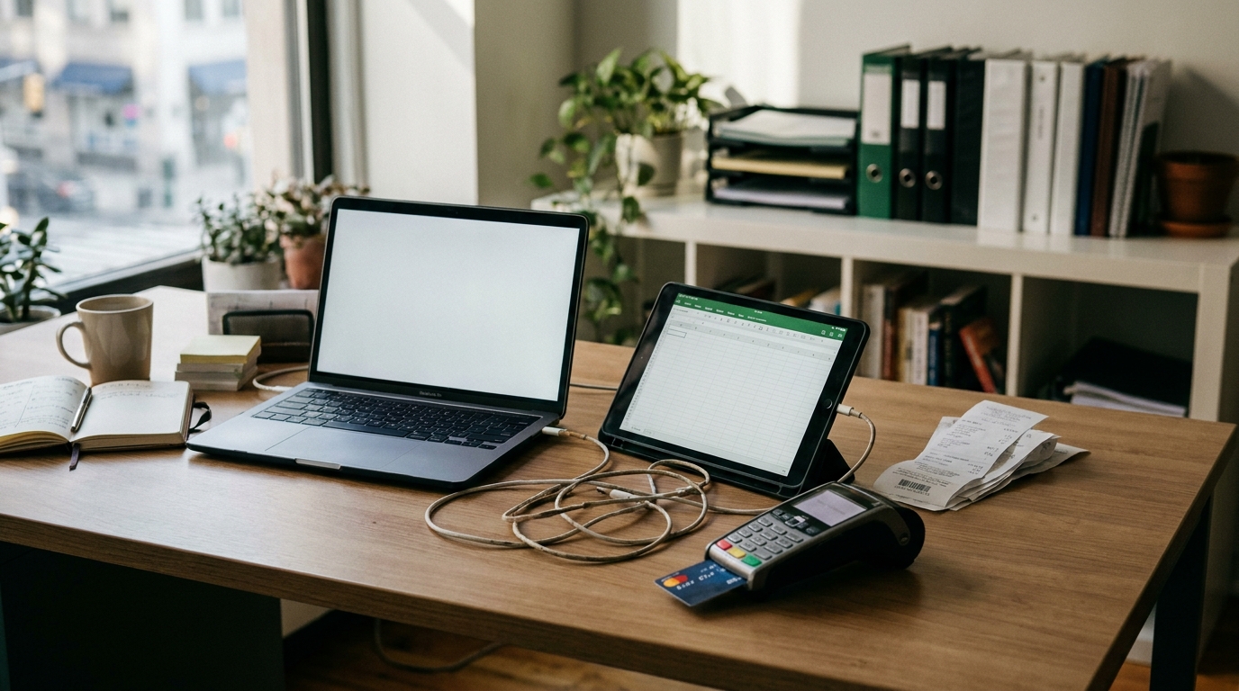 A conceptual illustration of data flowing between a workspace management app, a payment gateway, and Xero accounting software.