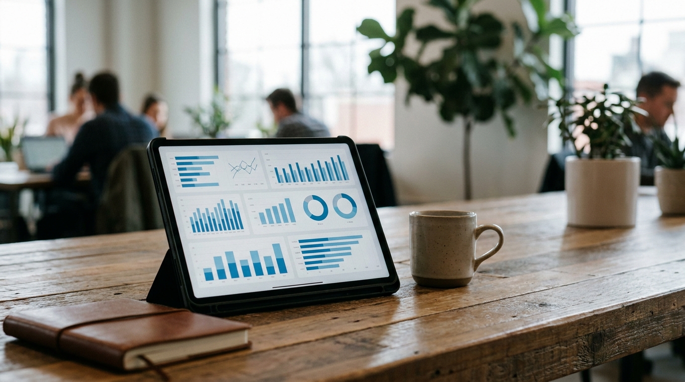 A dashboard showing analytics and revenue charts for a coworking business